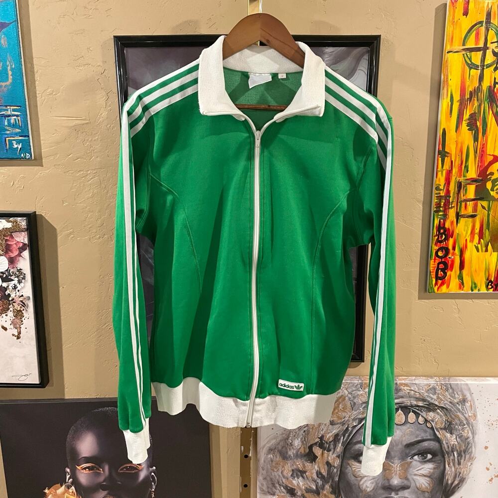 70s Adidas Euro Imported Green Vintage Sportswear Streetwear Jacket Size Medium